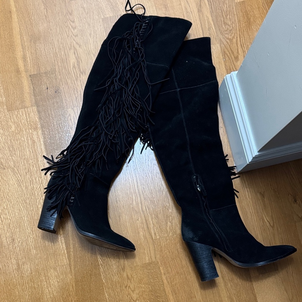 Elegant Black Fringe Over the Knee Boots